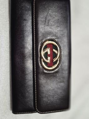 Gucci Britt Leather Wallet with Red and Green Web and Gold Double-G